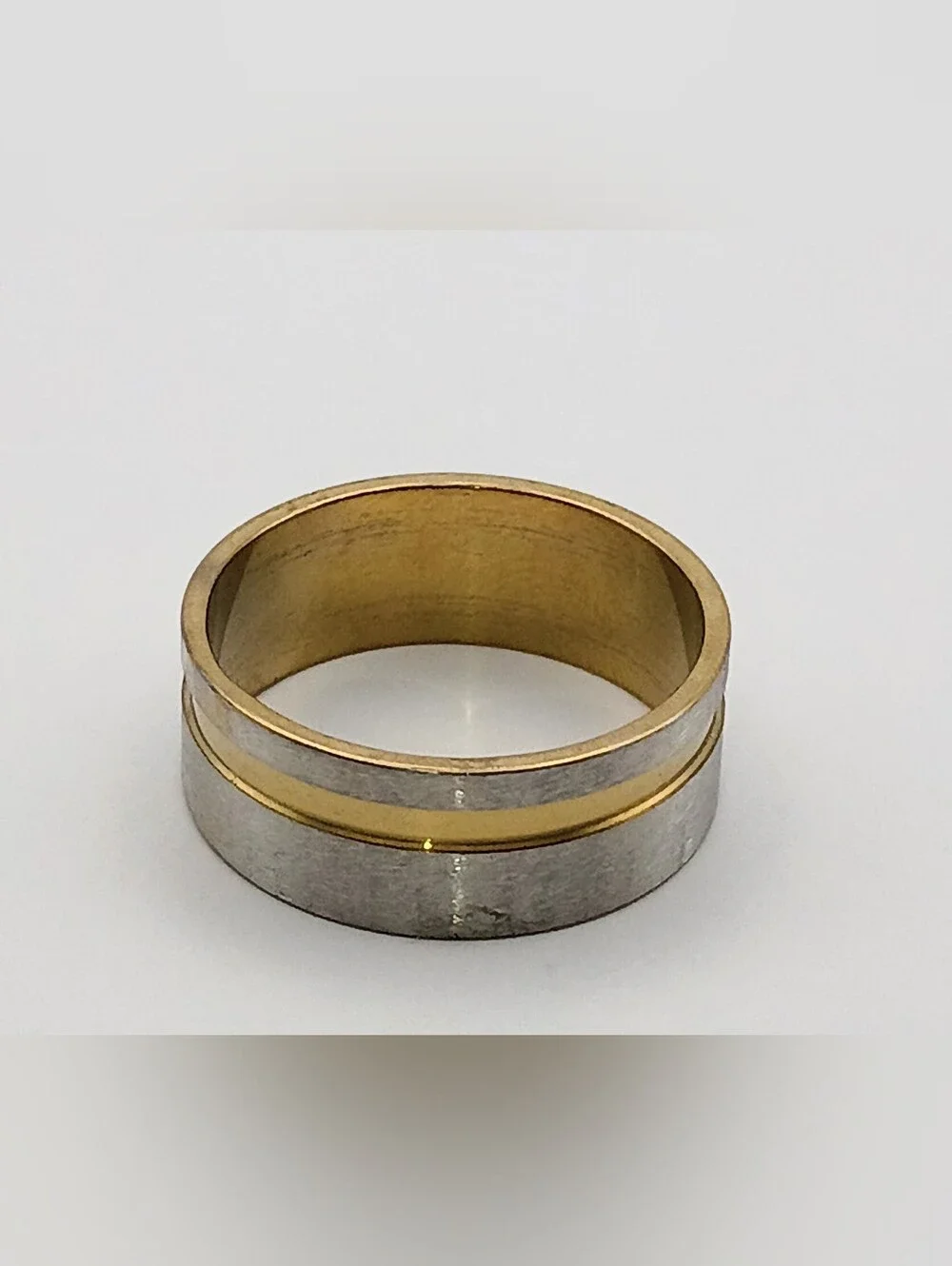 Two-Tone Gold and Silver Men's Band Ring US Size 6.5